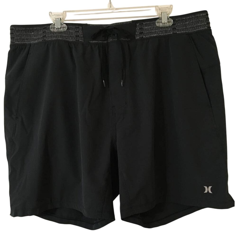 Like New Hurley Phantom XL Black Shorts with Side Slip Pockets, Faux Fly And Tie